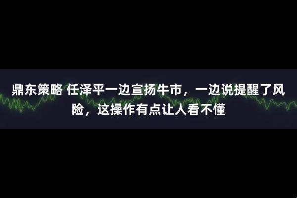 鼎东策略 任泽平一边宣扬牛市,一边说提醒了风险,这操作有点让人看不懂
