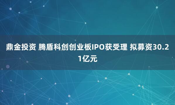 鼎金投资 腾盾科创创业板IPO获受理 拟募资30.21亿元